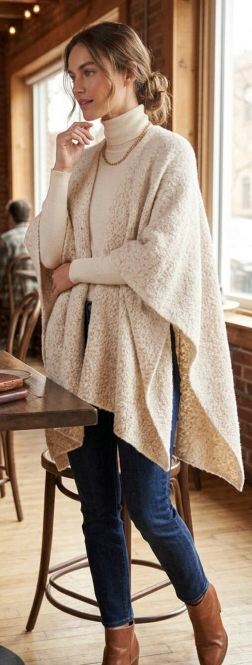 Vince Camuto Speckled Knit Cape Topper Cozy Open Front One Size